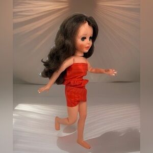 Furga Italy Vittoria Doll 14” Vtg Brunette Hair Blue Eyes Posable 60s “V” Girls